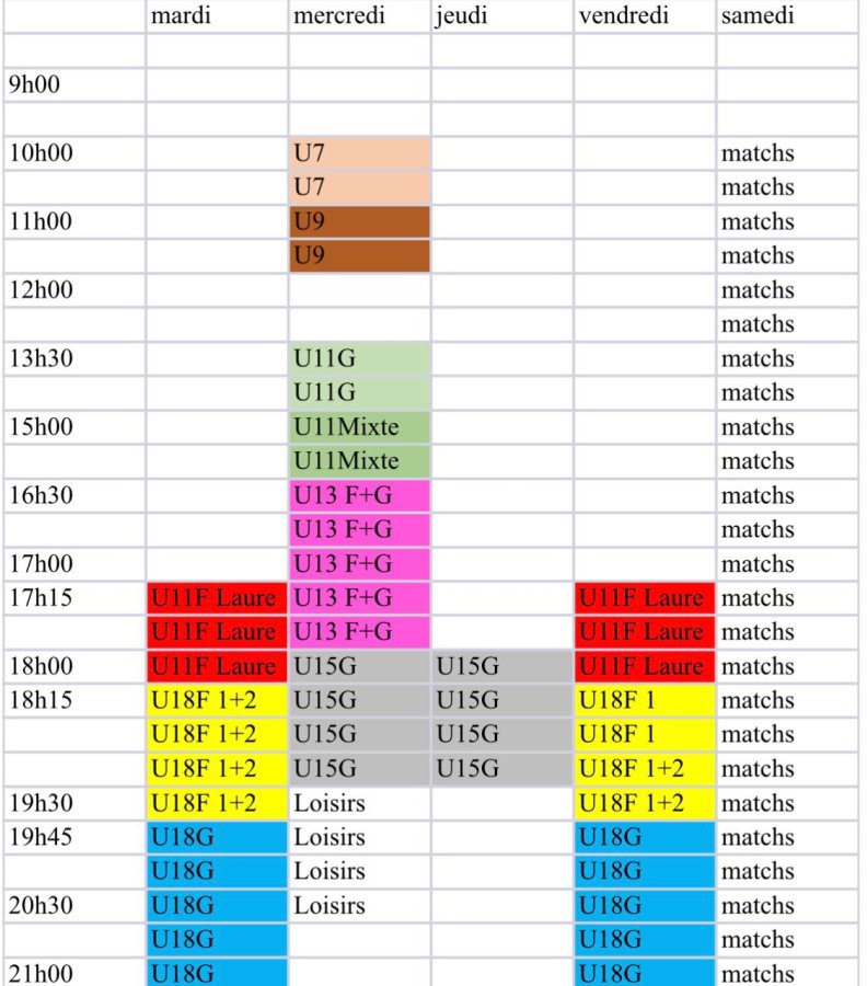 Horaires définitifs saison 2025-2026